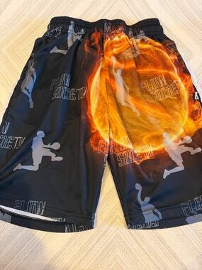 Flow Society Boys Large Athletic Shorts Orange Flame Basketball Print Drawstring